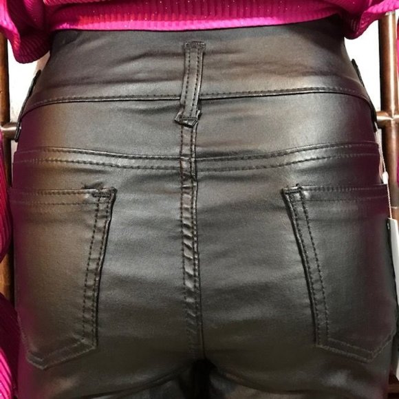 Faux Leather High Waist Stretch Cotton Double Loop Jean - Picture 7 of 9